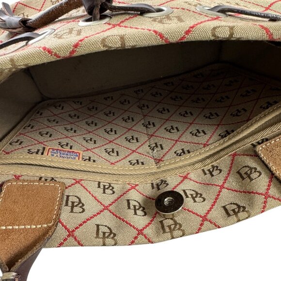 Dooney & Bourke Shoulder Bag Purse Signature Logo Monogram Tan Canvas USA Made - Picture 9 of 10